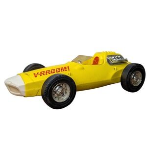 Vintage 1960s‎ Mattel VROOM! Race Car Toy Yellow Plastic Friction Powered